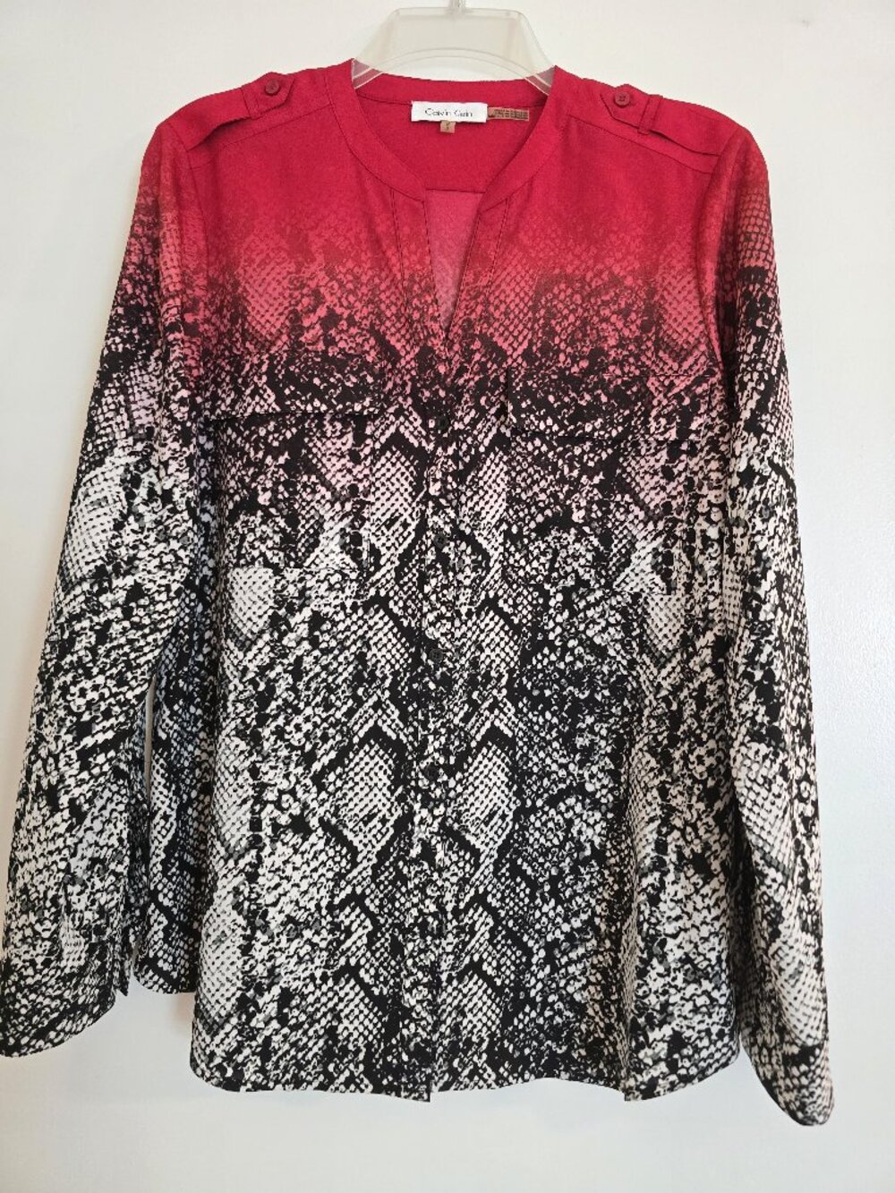 Calvin Klein Red & Black Ombre Snakeskin Blouse Top - Medium